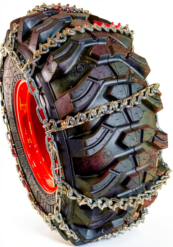 V838-A1P-3 snow chains on a tractor tire