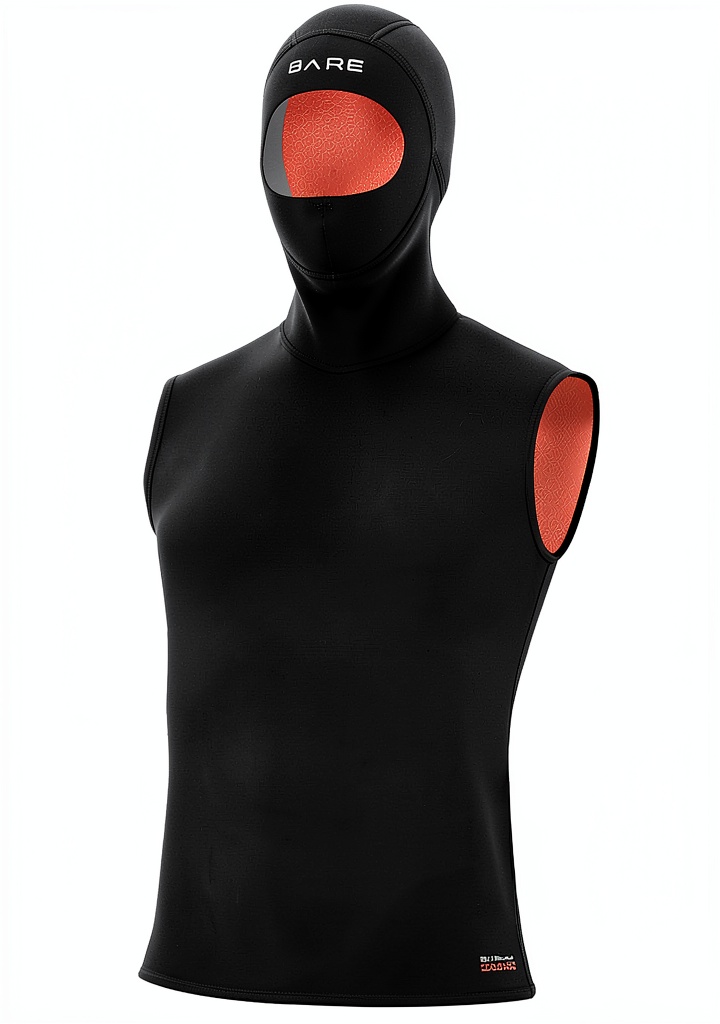 Diver wearing Bare black neoprene vest in cold water