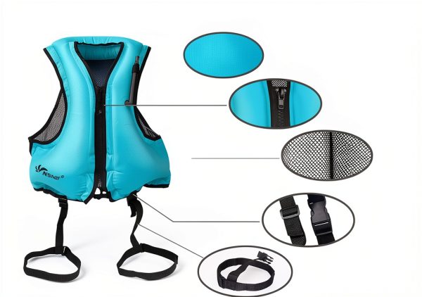 NAXER Inflatable Snorkel Vest Blue Adjustable Adult-4